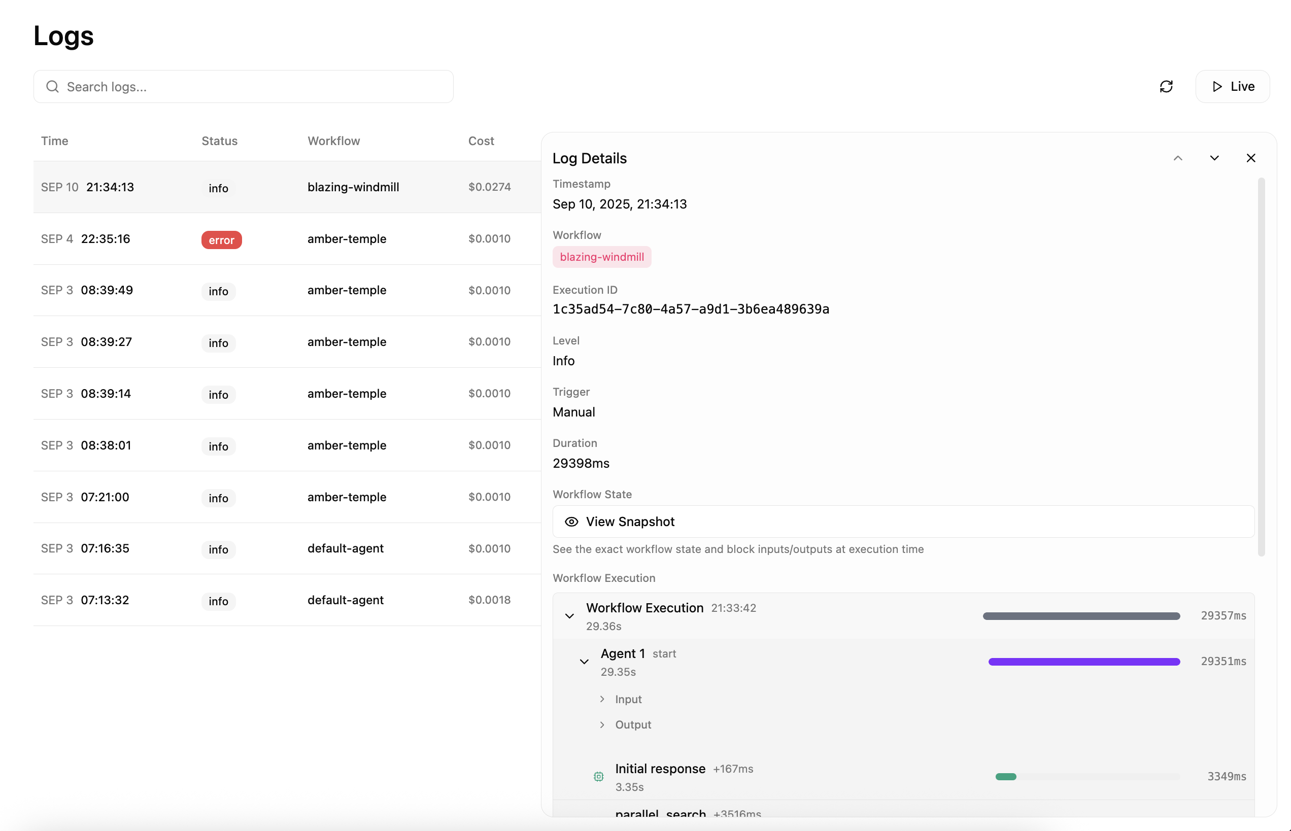 Logs Sidebar Details